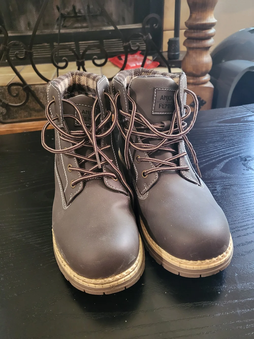 Men's Brown Plaid Collar Lace-Up Work Boots